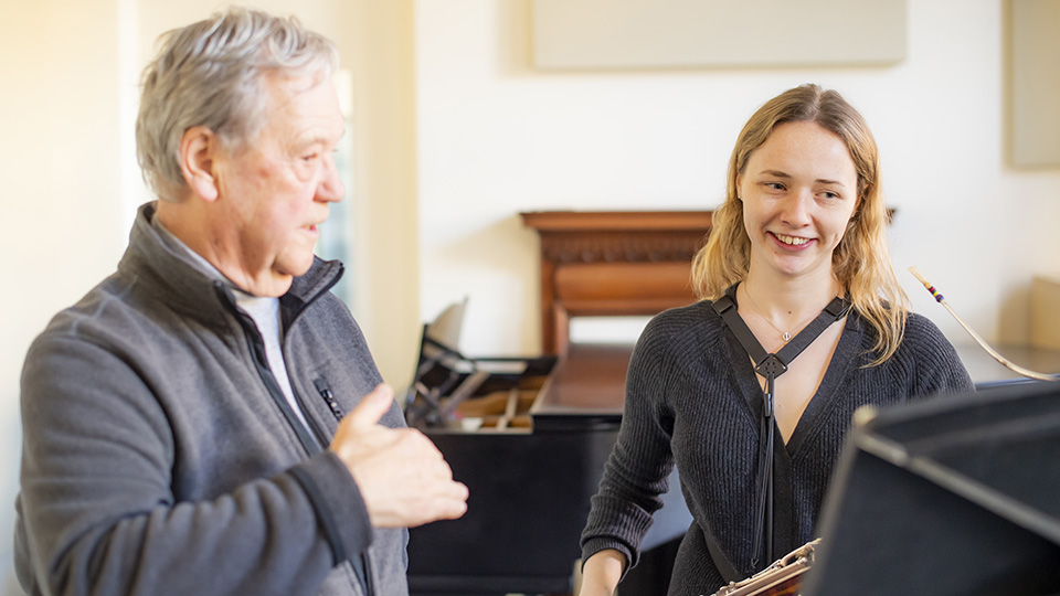 An RCM undergraduate student in a 1:1 bassoon lesson with a teacher at the RCM
