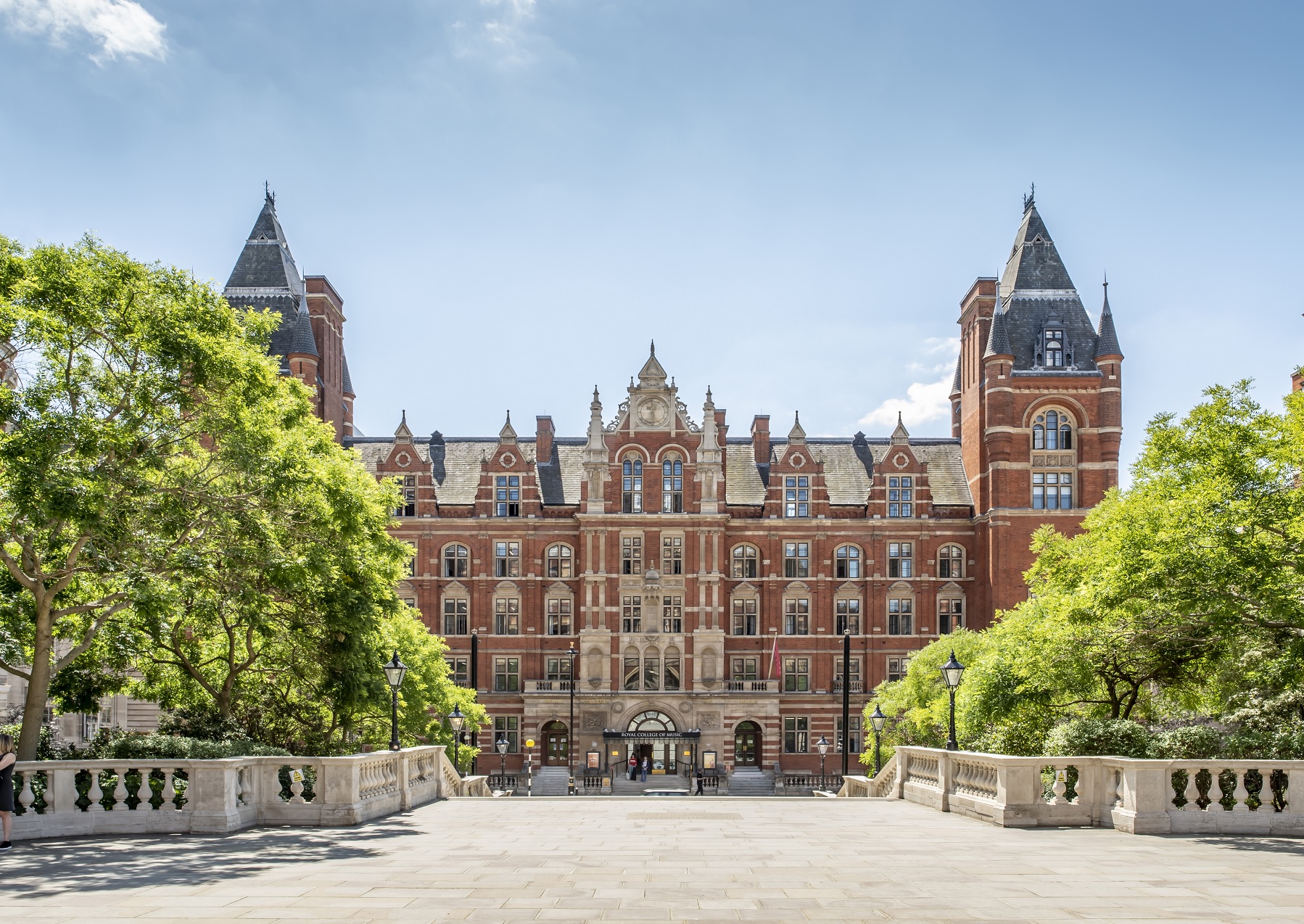 Landscape photo of the front entrance of the Royal College of Music on a sunny day. Landscape photo of the front entrance of the Royal College of Music on a sunny day.