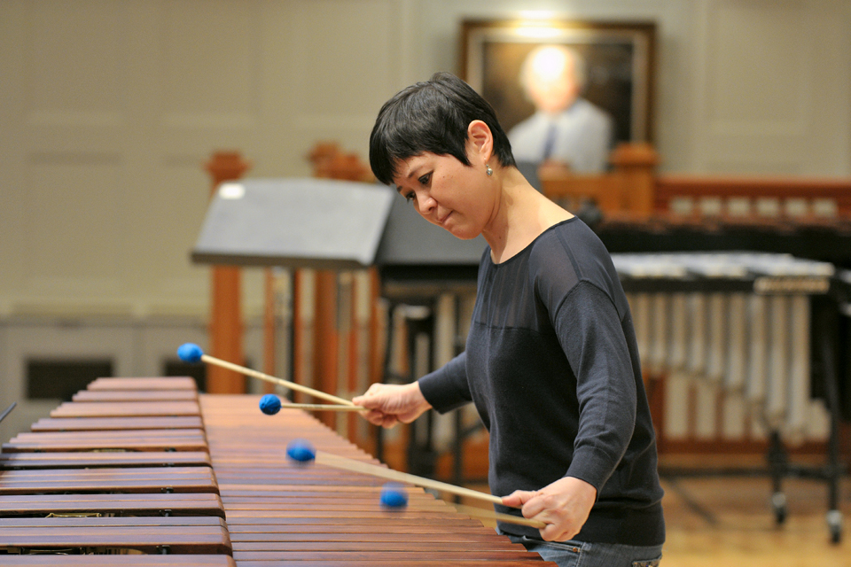 She-e Wu rehearsing on marimba in the Amaryllis Fleming Concert Hall She-e Wu rehearsing on marimba in the Amaryllis Fleming Concert Hall